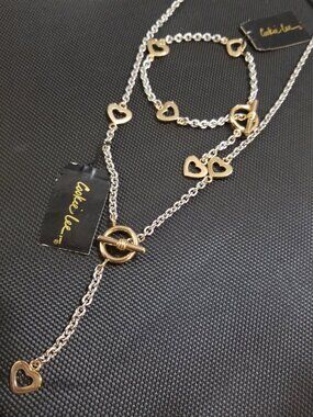 Rare: NWT Cookie Lee Gold-Heart/Silver-Chain-Necklace & Bracelet Set
